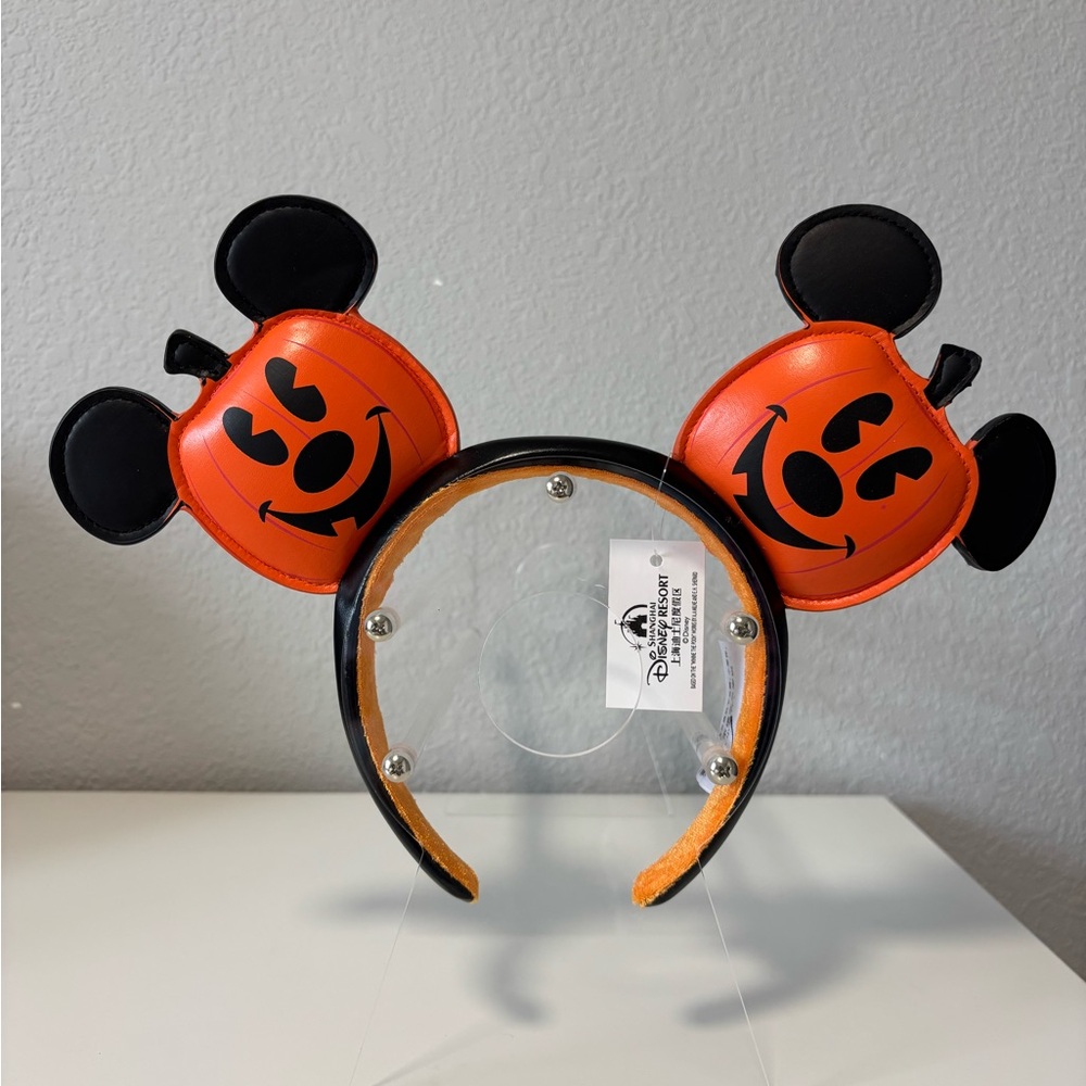 Disney Parks Hearts Halloween Leather Pumpkin Mickey Mouse Ear Headband